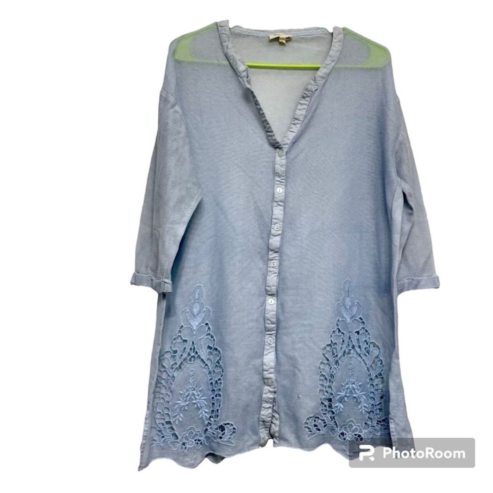 Mesh weave tunic w/cutwork lace
